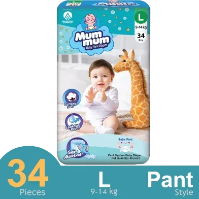 Mum Mum Baby Diaper Pant L ‍Size 9-14 KG 34 Pcs - Rokomari product
